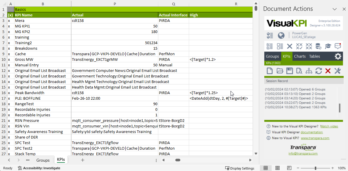 KPI Worksheet