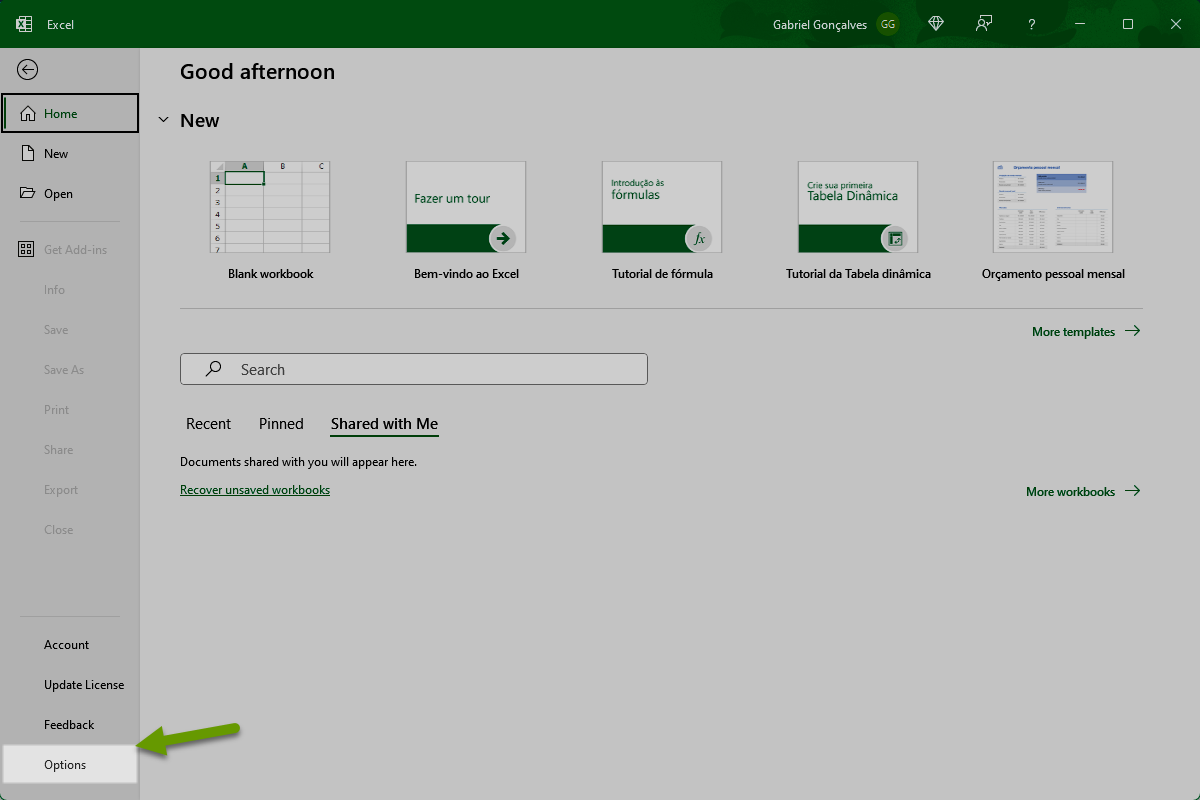 excel options