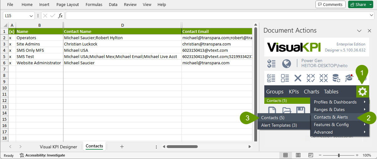 Visual Designer Contacts Worksheet